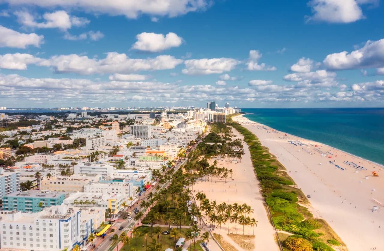 Aerial view of a South Florida beach and coastline